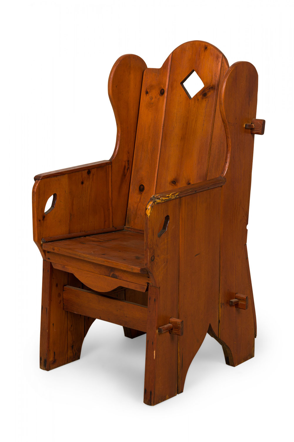 Rustic adirondack style stained pine wing armchair