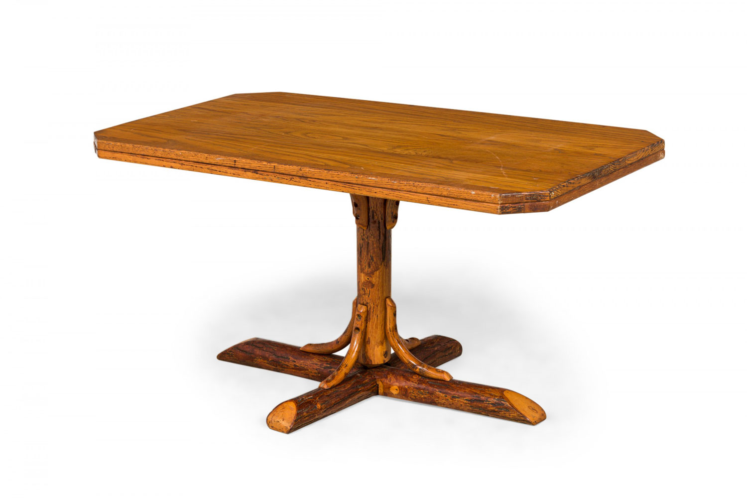 Rustic old hickory wooden pedestal base rectangular coffee table