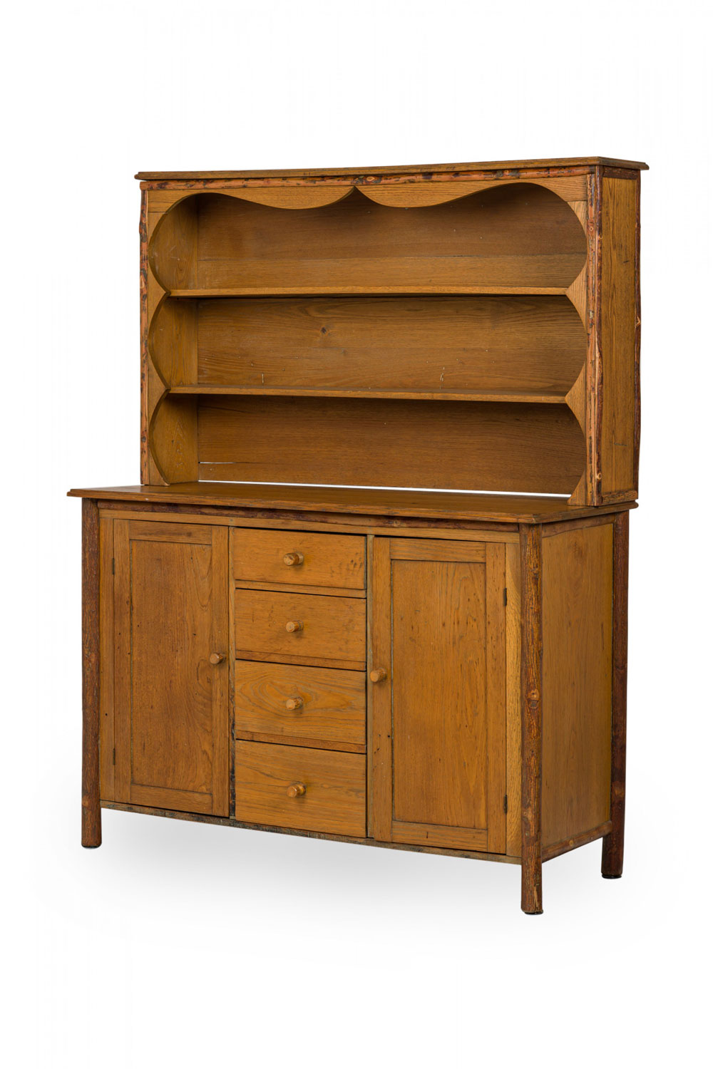 Rustic old hickory wooden two part kitchen hutch