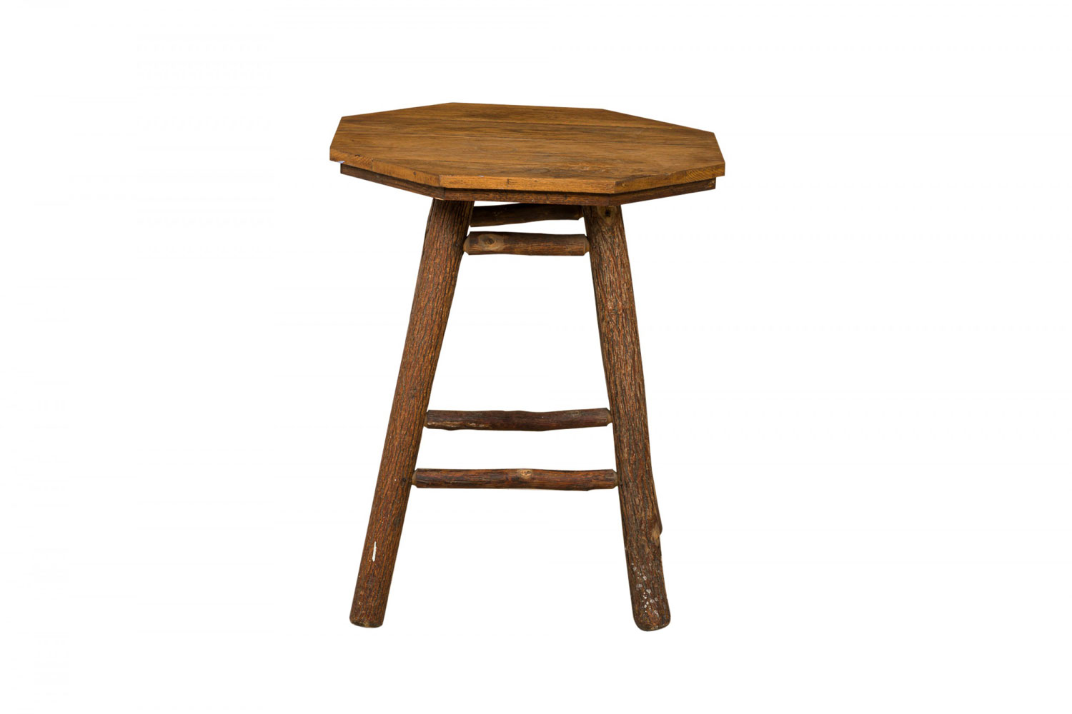 Rustic old hickory octagonal top wood and log end side table