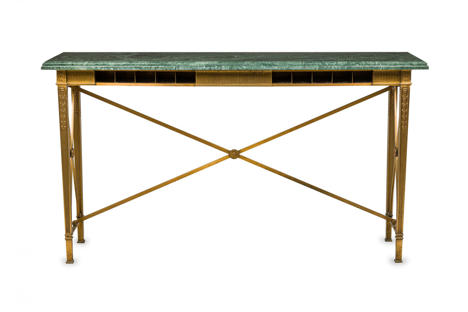 American art deco bronze and mamrble bank console table