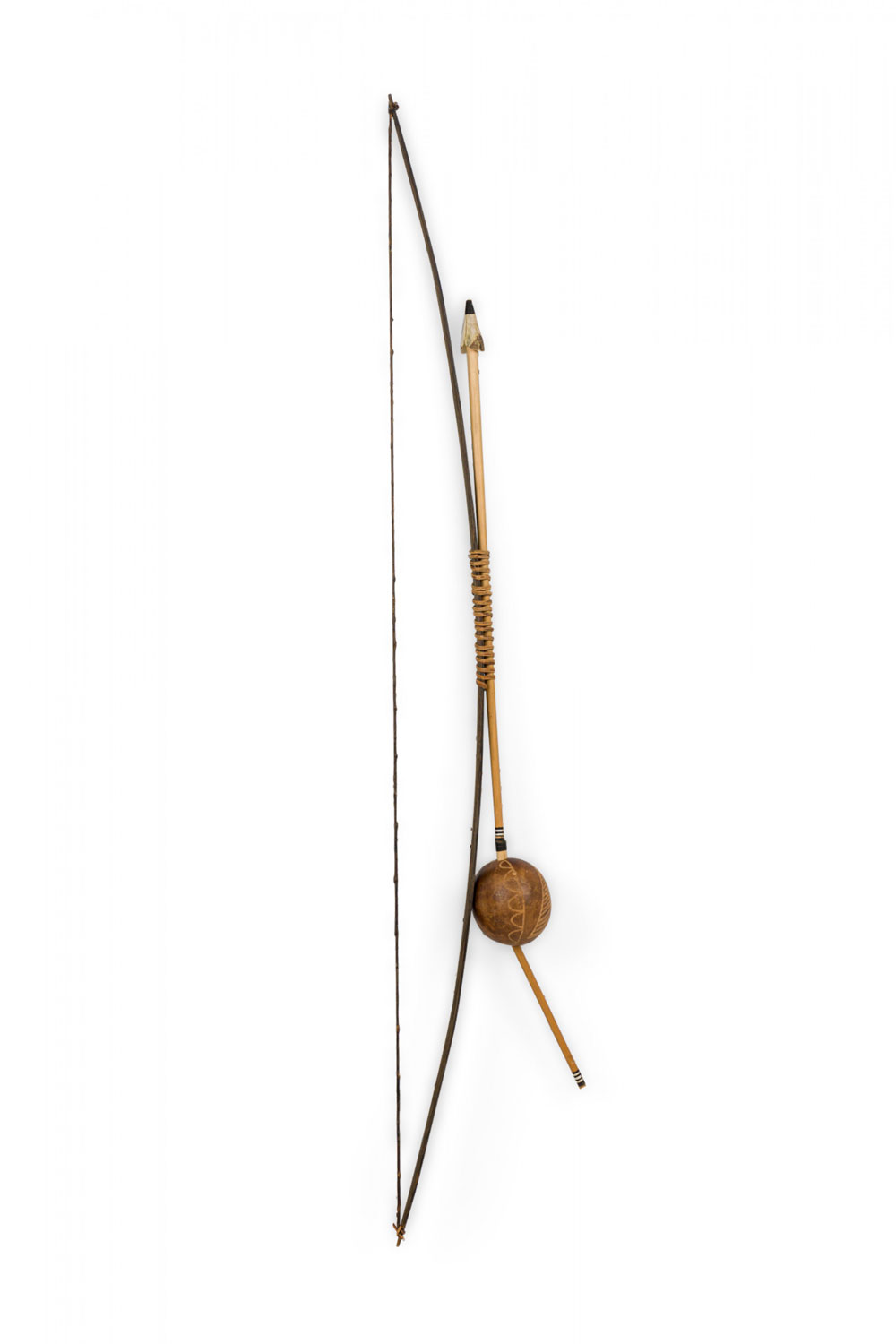 American rustic decorative bow and arrow with gourd rattle