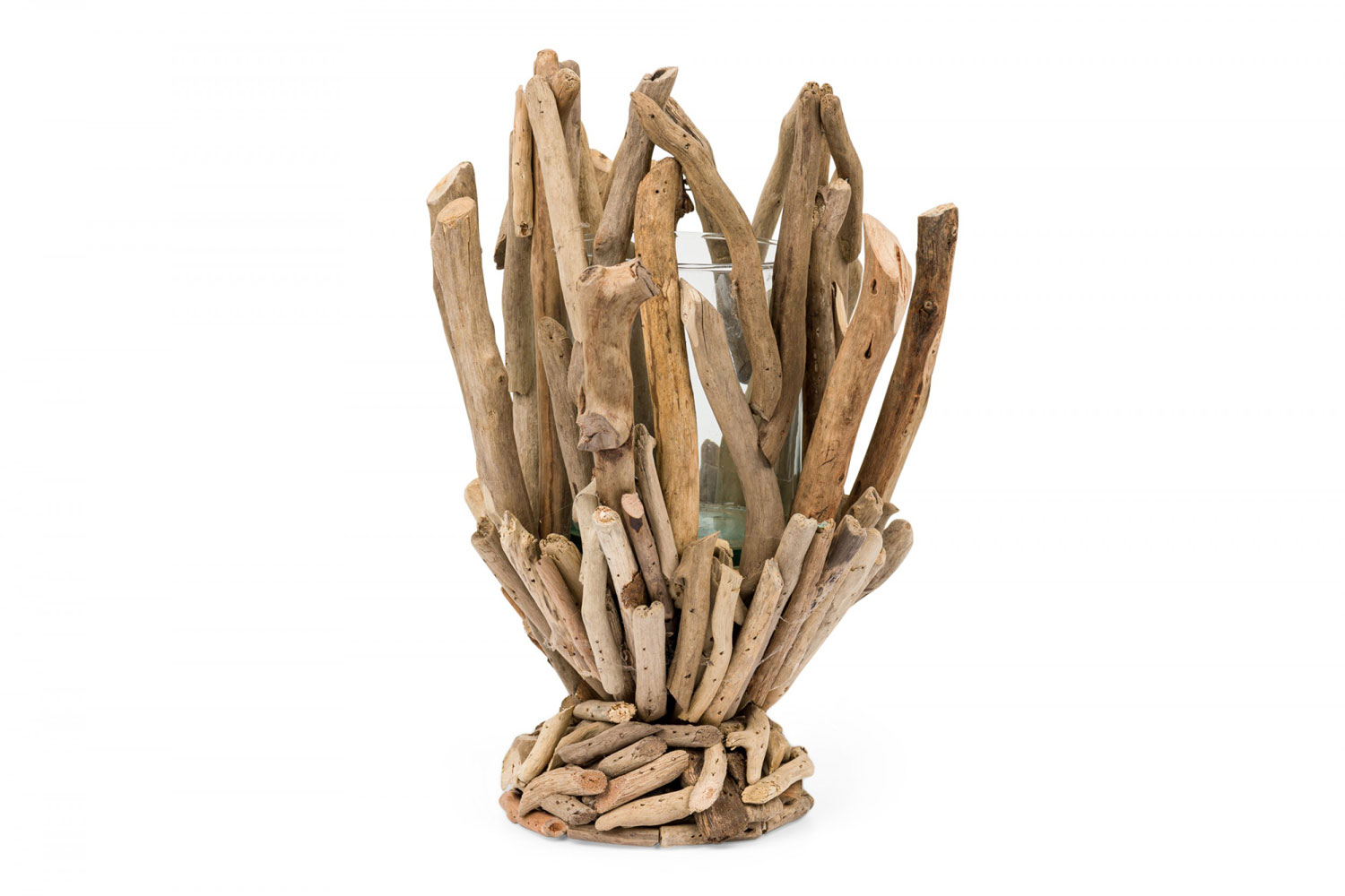 Adirondack style glass and twig candle holder