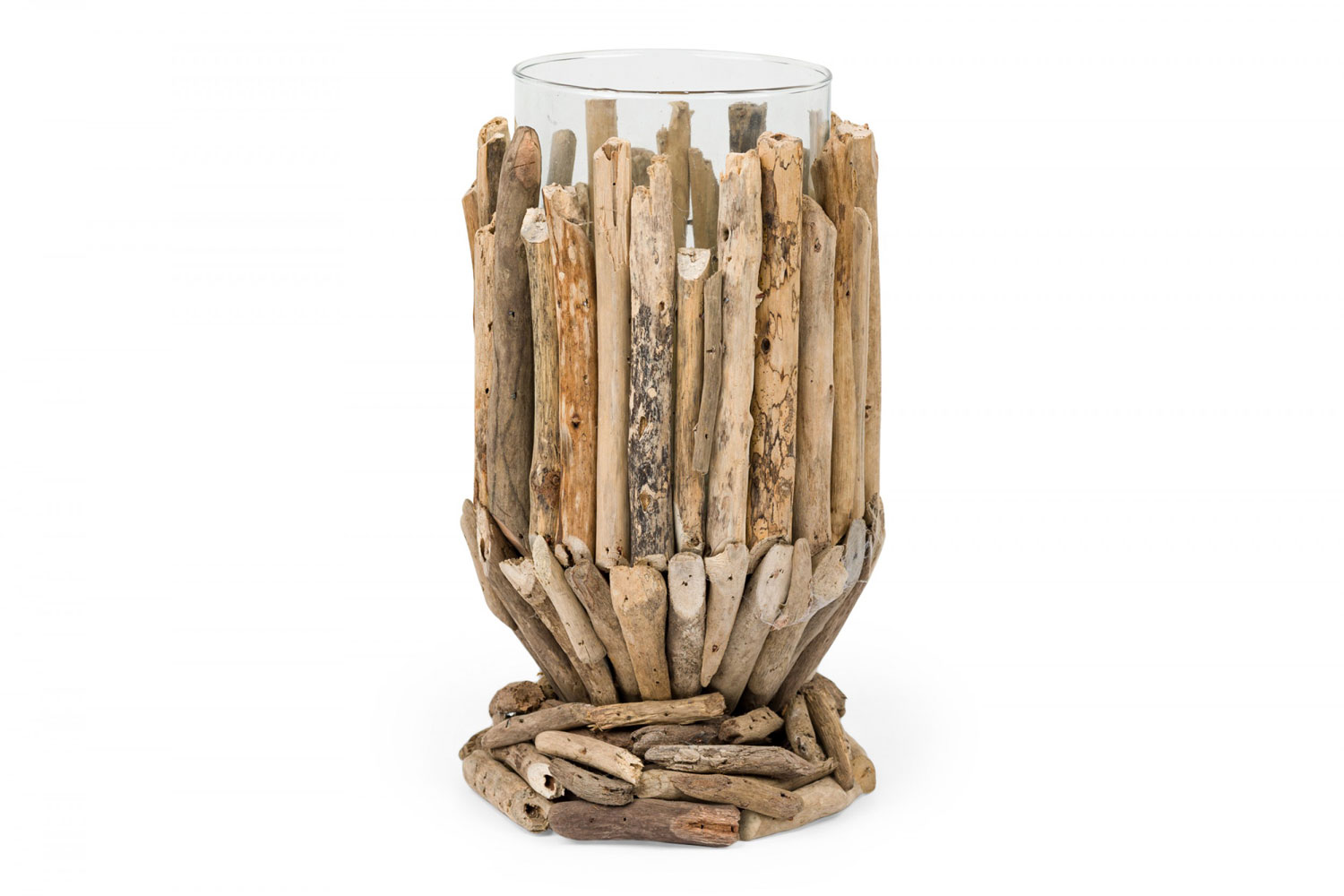 Adirondack style rustic slatted twig and glass candle holder