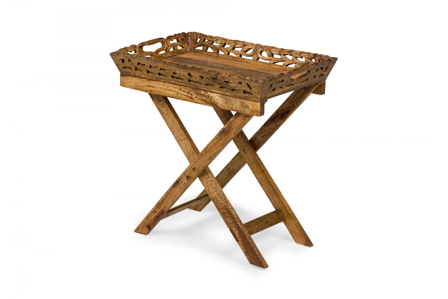 American country style carved wooden tray top collapsible table