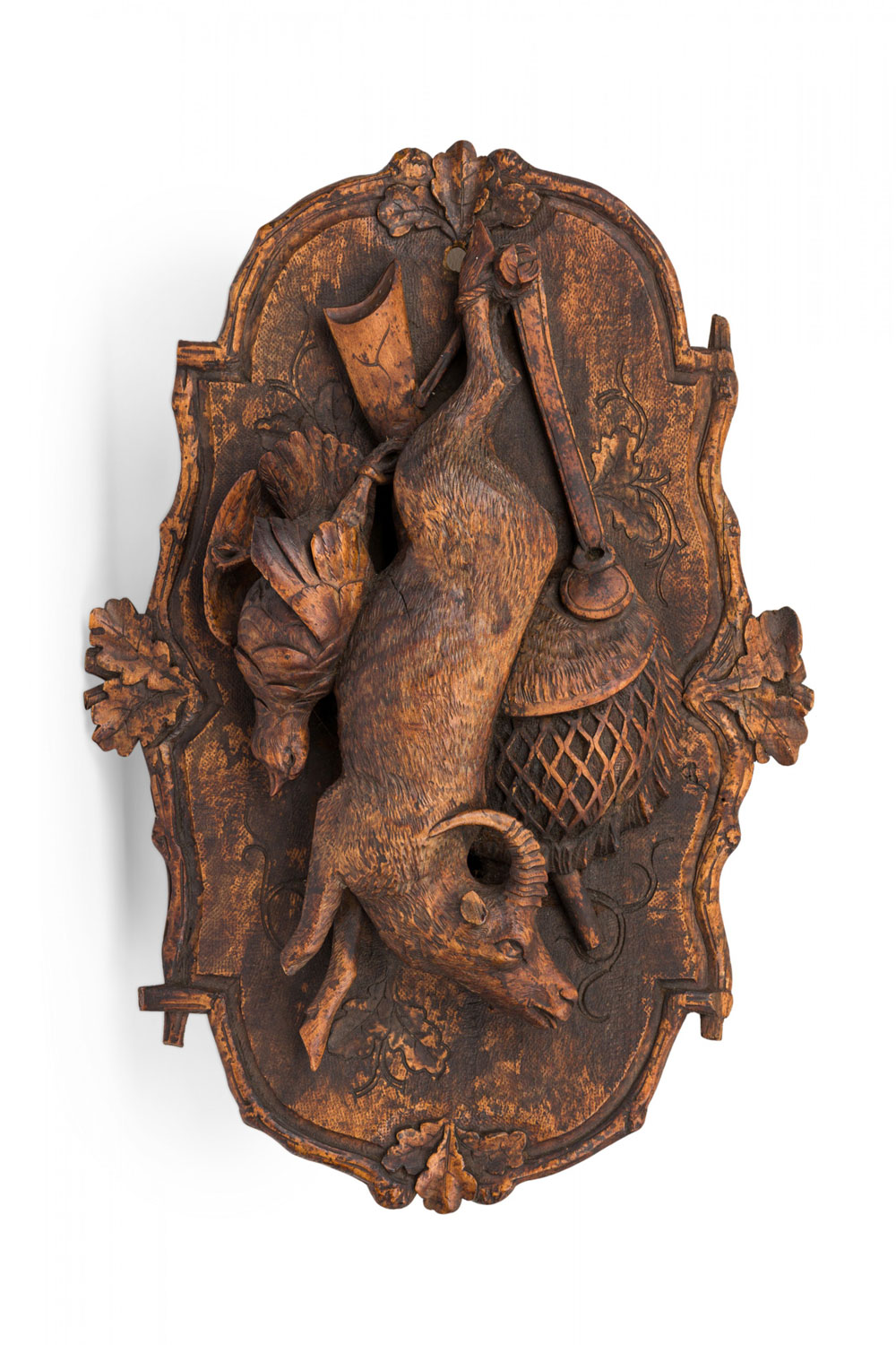 Black forest style carved wooden game motif wall plaque