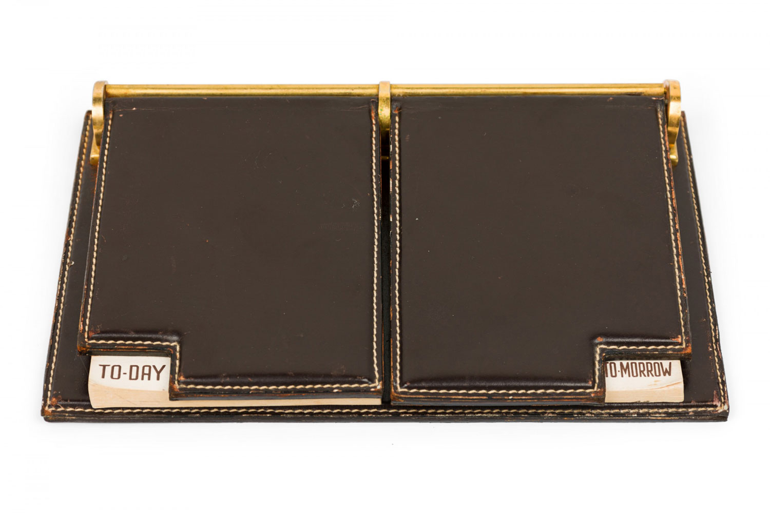 Gucci mid century modern dark brown leather and brass desk planner