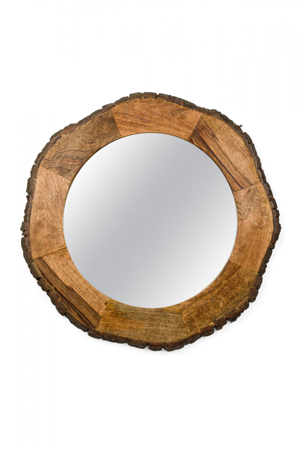 Contempory rustic wooden frame circular wall mirror