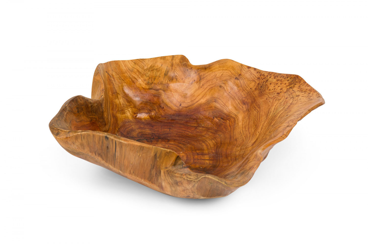 Contemporary rustic organically shaped olive wood bowl
