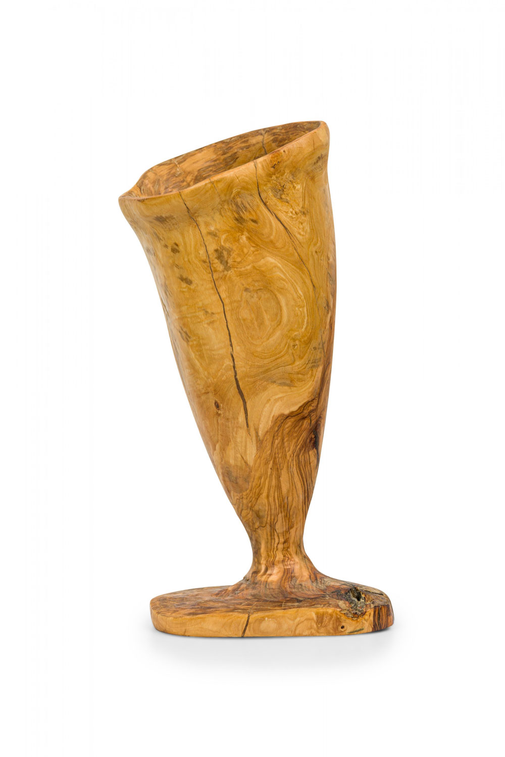 Contemporary rustic modern organic form wooden footed vase