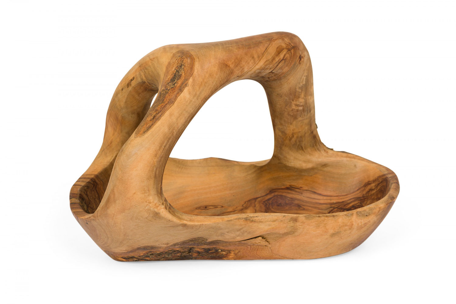 Contemporary rustic modern organic form olive wood basket