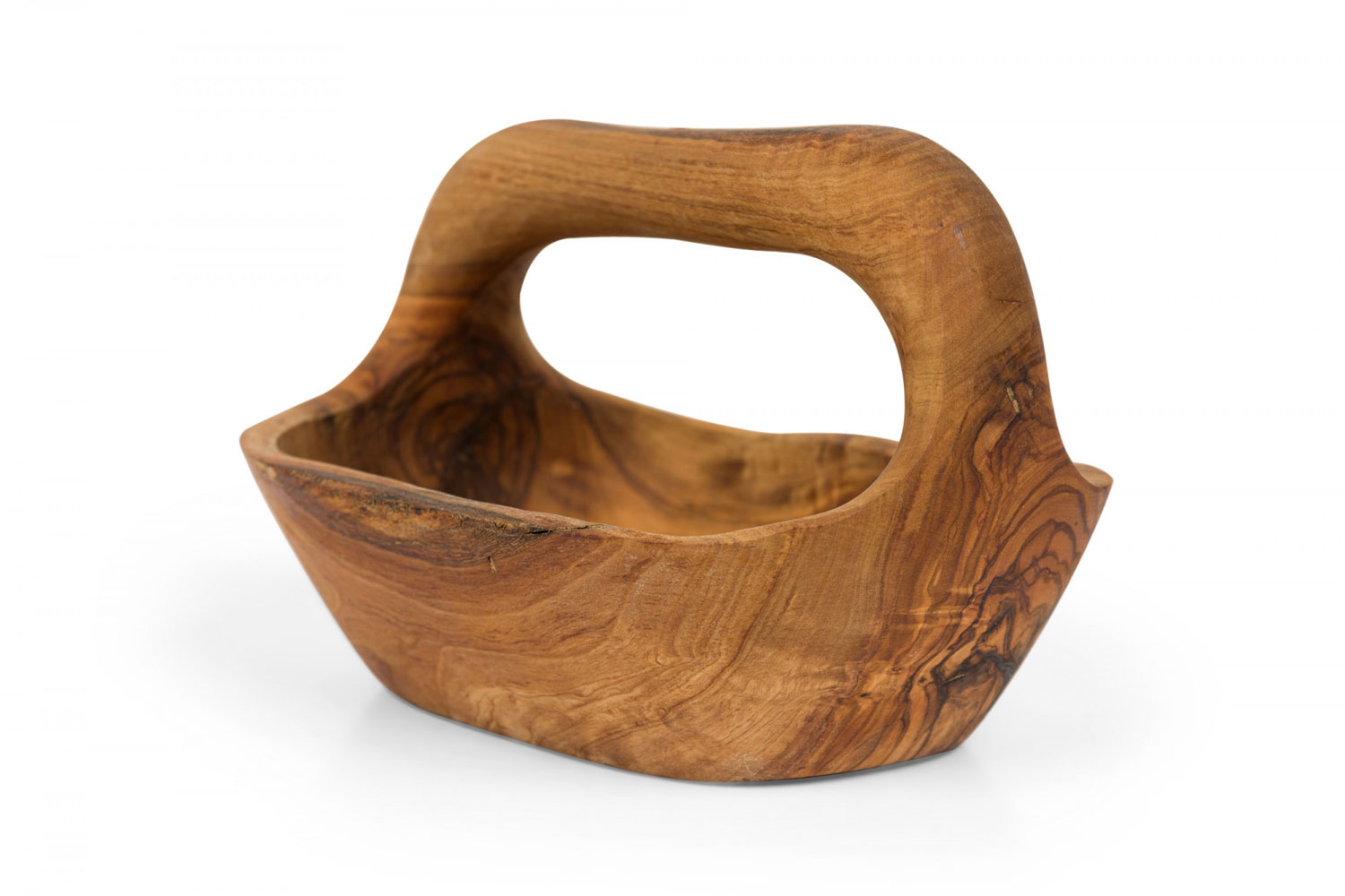 Contemporary rustic modern organic form small olive wood basket