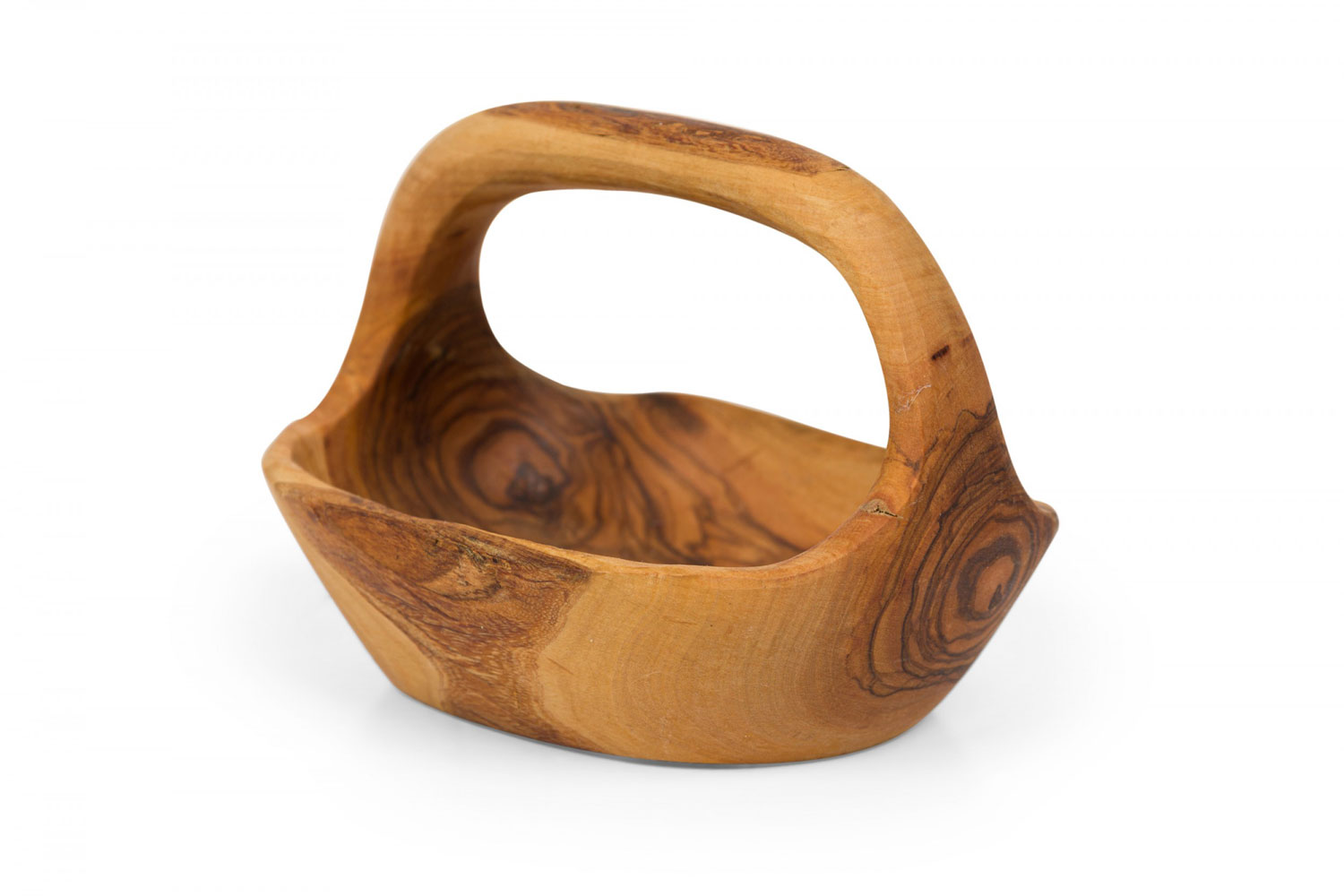 Contemporary rustic modern organic form small olive wood basket 1