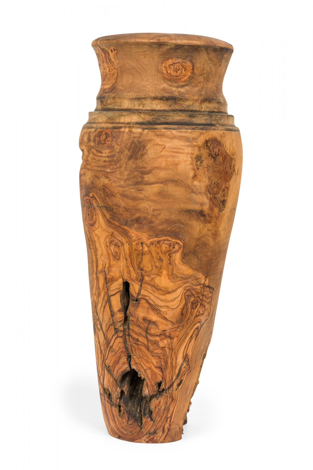 Contemporary rustic turned wood floor vase