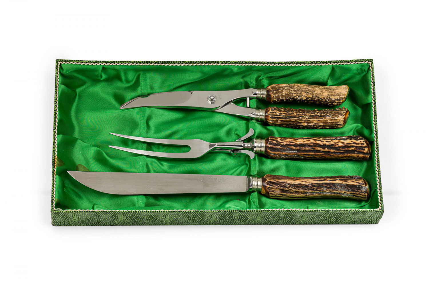 Solingen othello germany 3 piece rustic horn handle silver carving utensil set