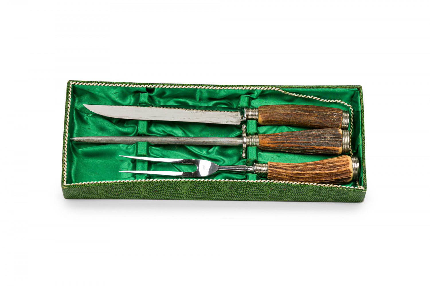 Solingen baron germany 3 piece rustic horn handle silver carving utensil set