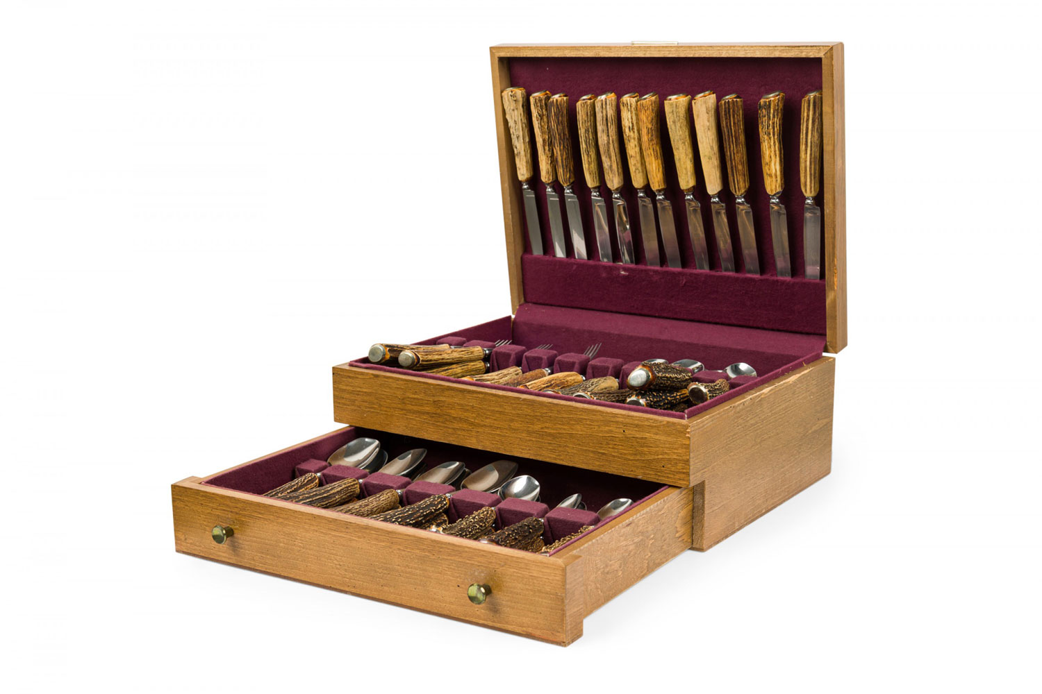 Solingen germany vintage horn and steel flatware set in wooden box