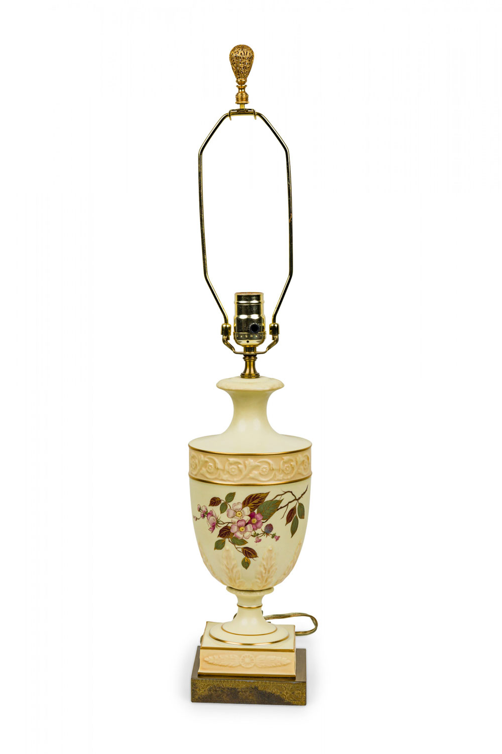 English victorian style mid century floral porcelain urn form table lamp