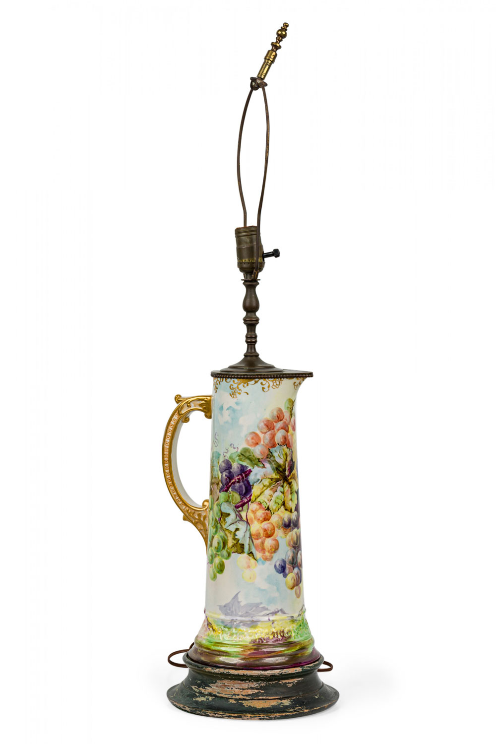 English mid century pitcher form ceramic grape motif table lamp