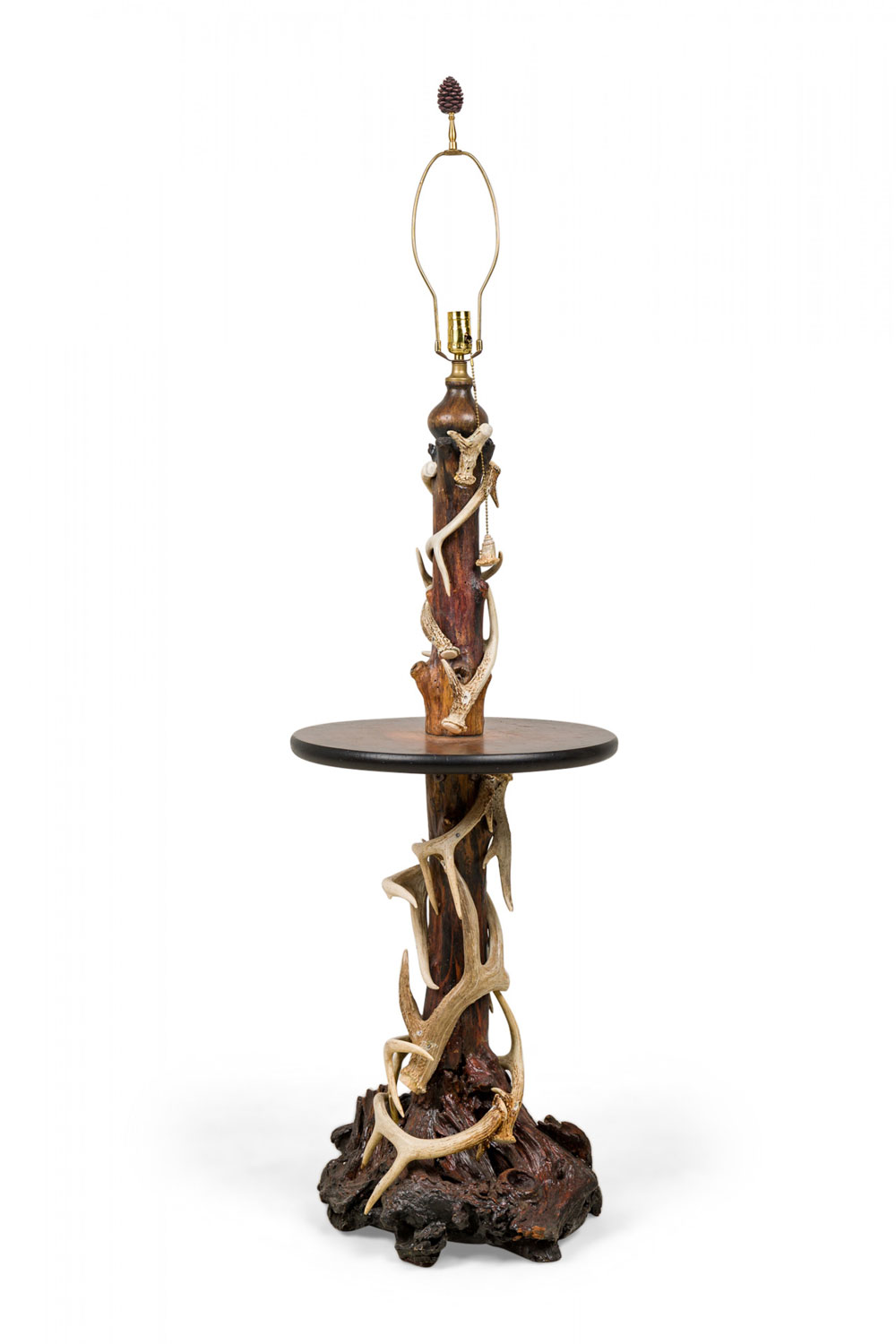 Rustic adirondack antler and wood circular lamp table floor lamp