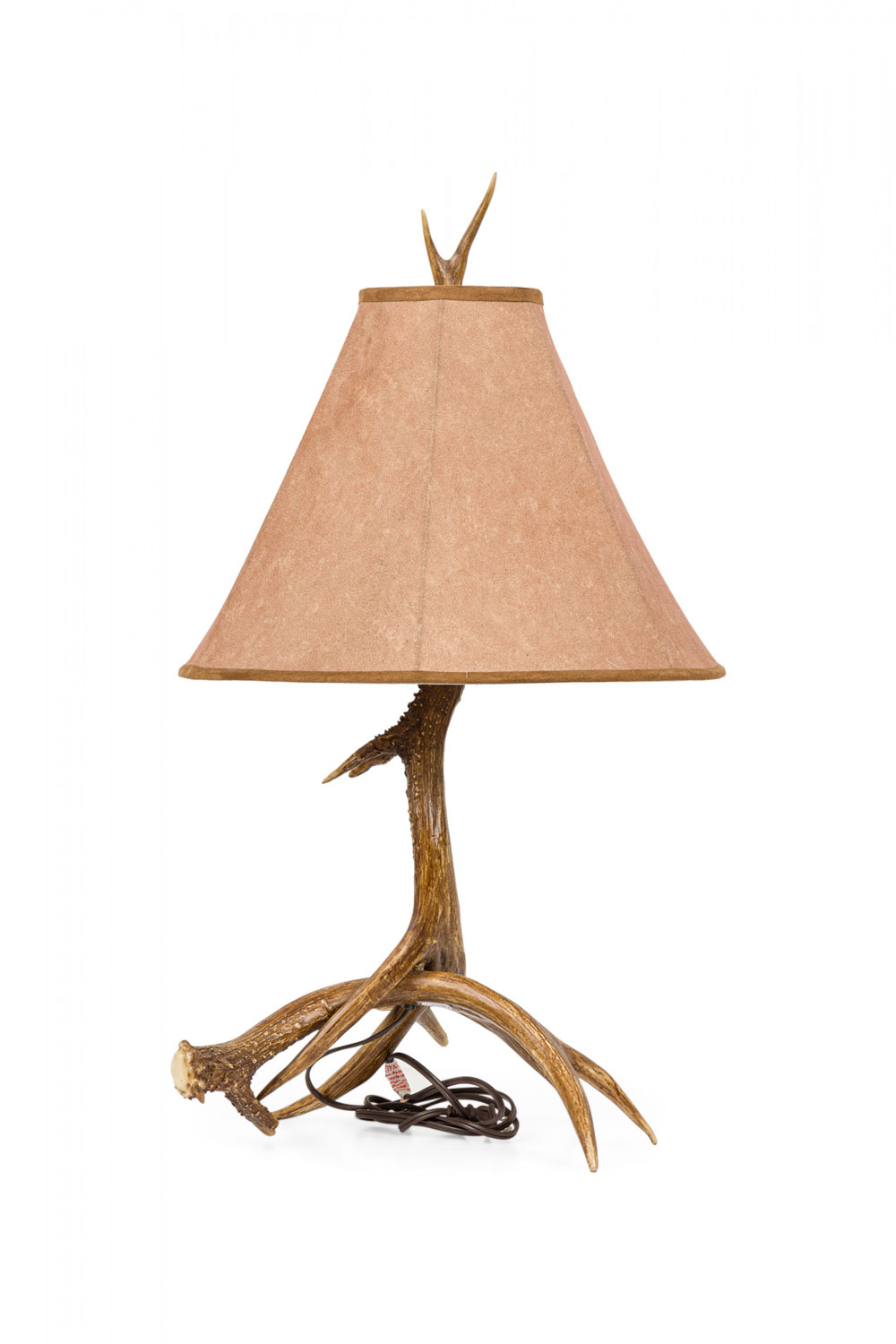 Rustic faux deer antler and brown suede table lamp