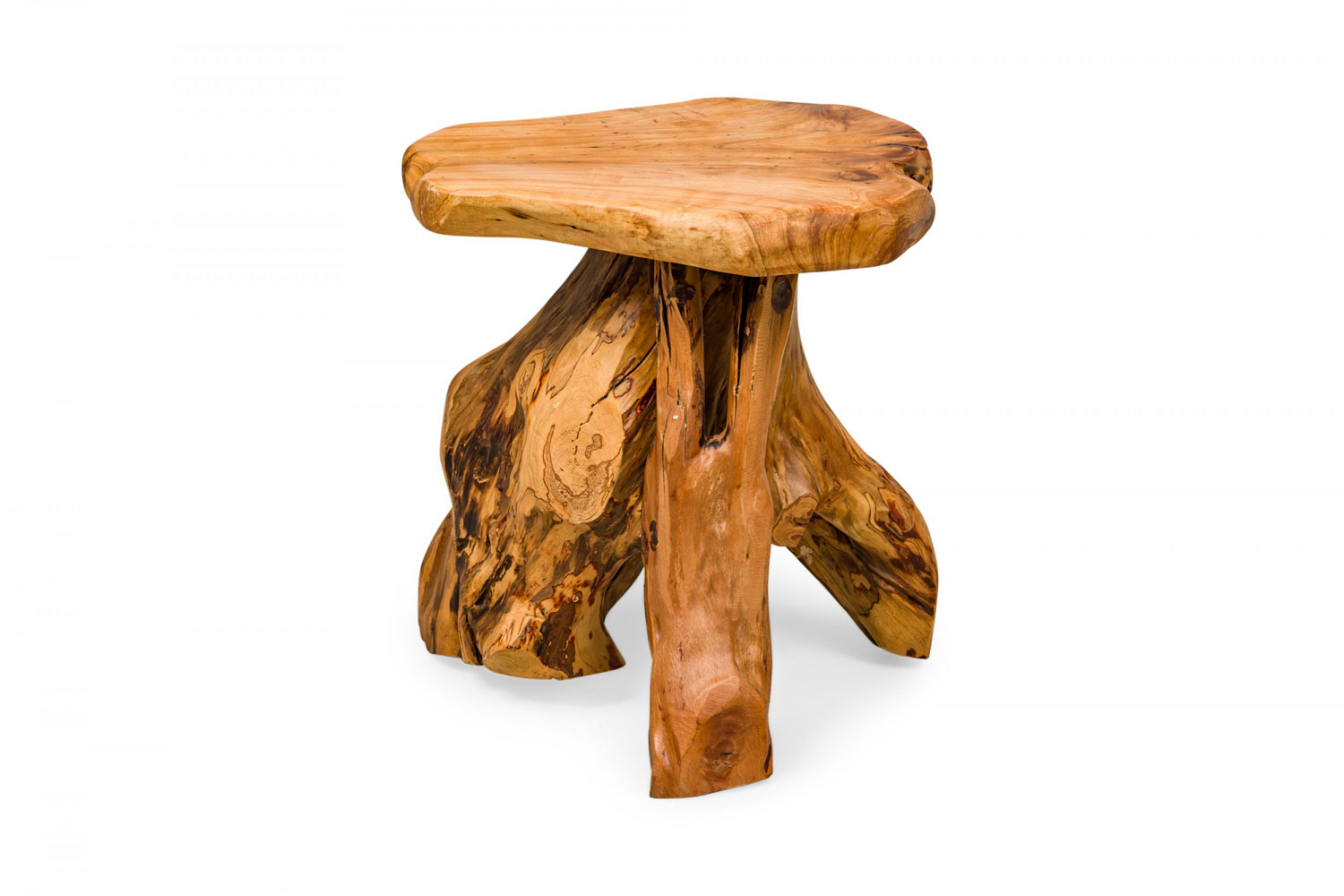 Rustic wooden tree root side table with organic curved top