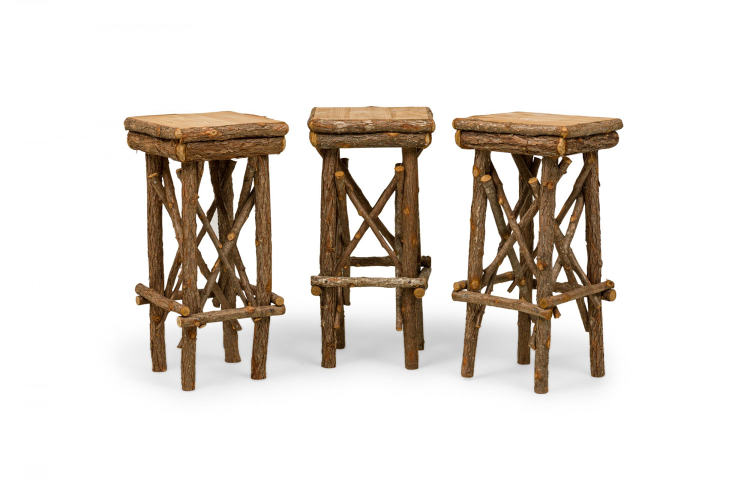 3 rustic adirondack square side tables with branch bases