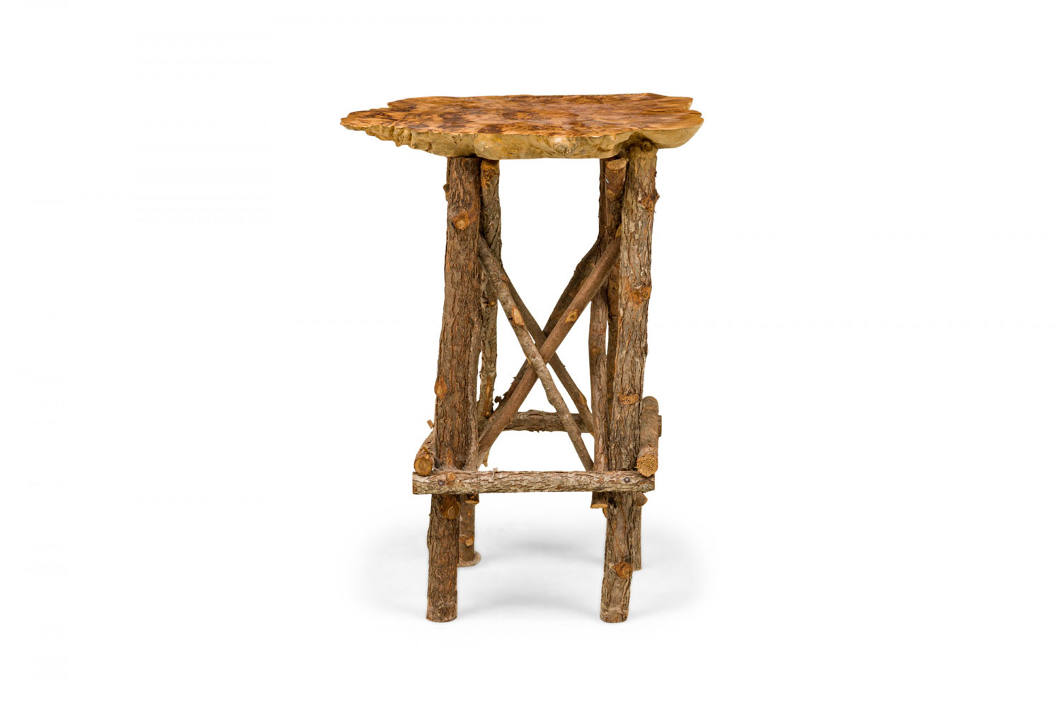 Rustic adirondack scalloped petrified wood and branch base side end table