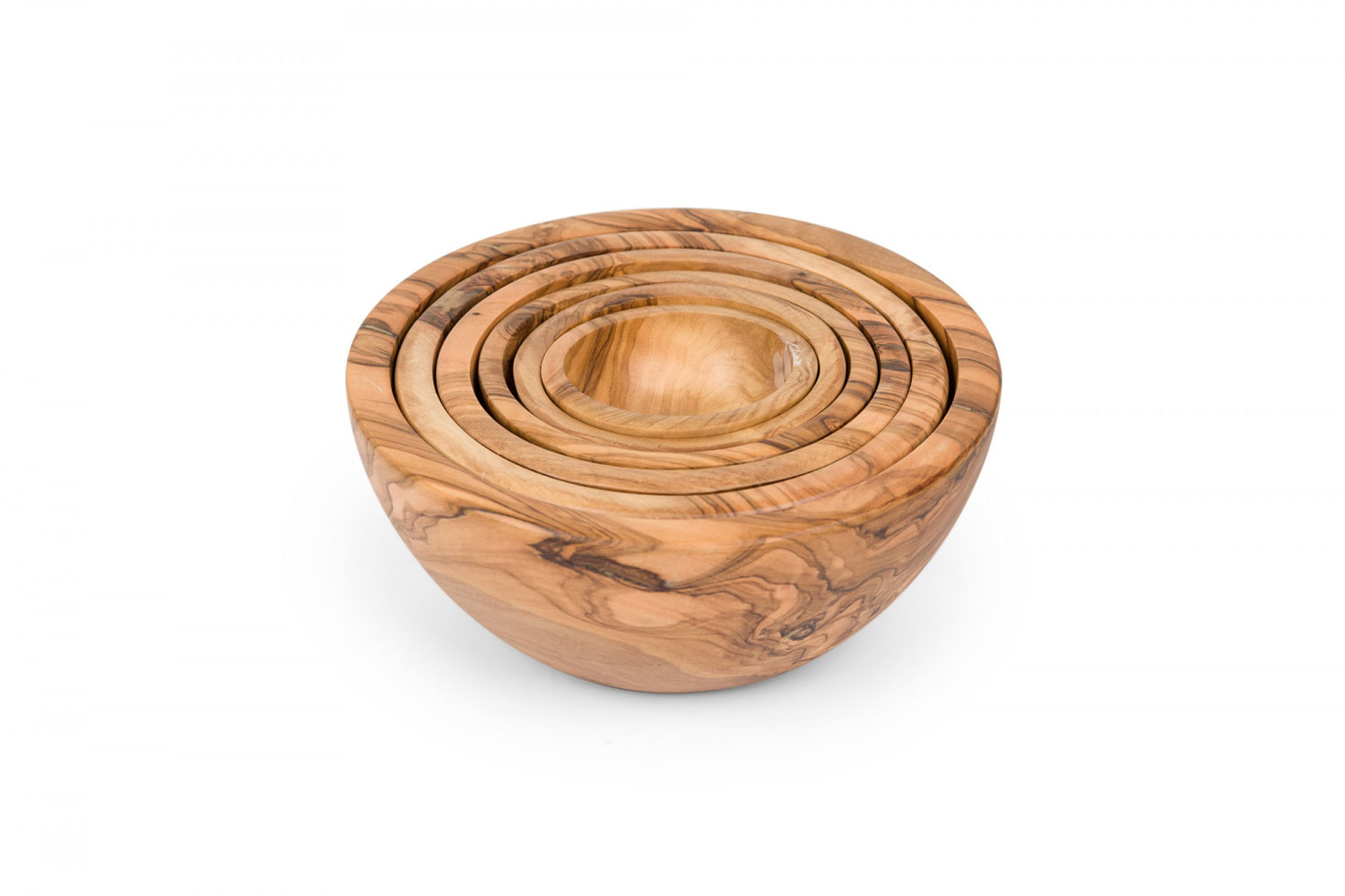 Contemporary rustic style olive wood nesting bowl set