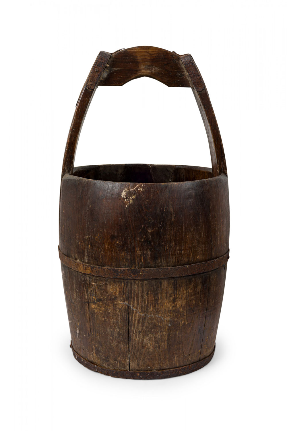 American country rustic wooden plank and iron barrel basket umbrella stand