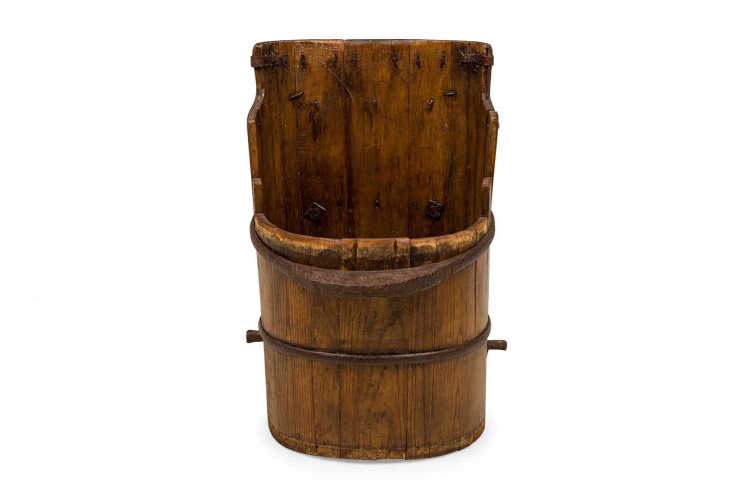 American country rustic wooden plank and iron barrel umbrella stand