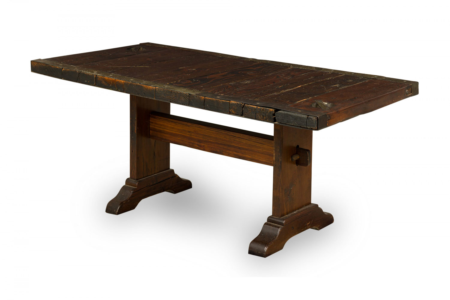 English country style oak trestle and iron dining table