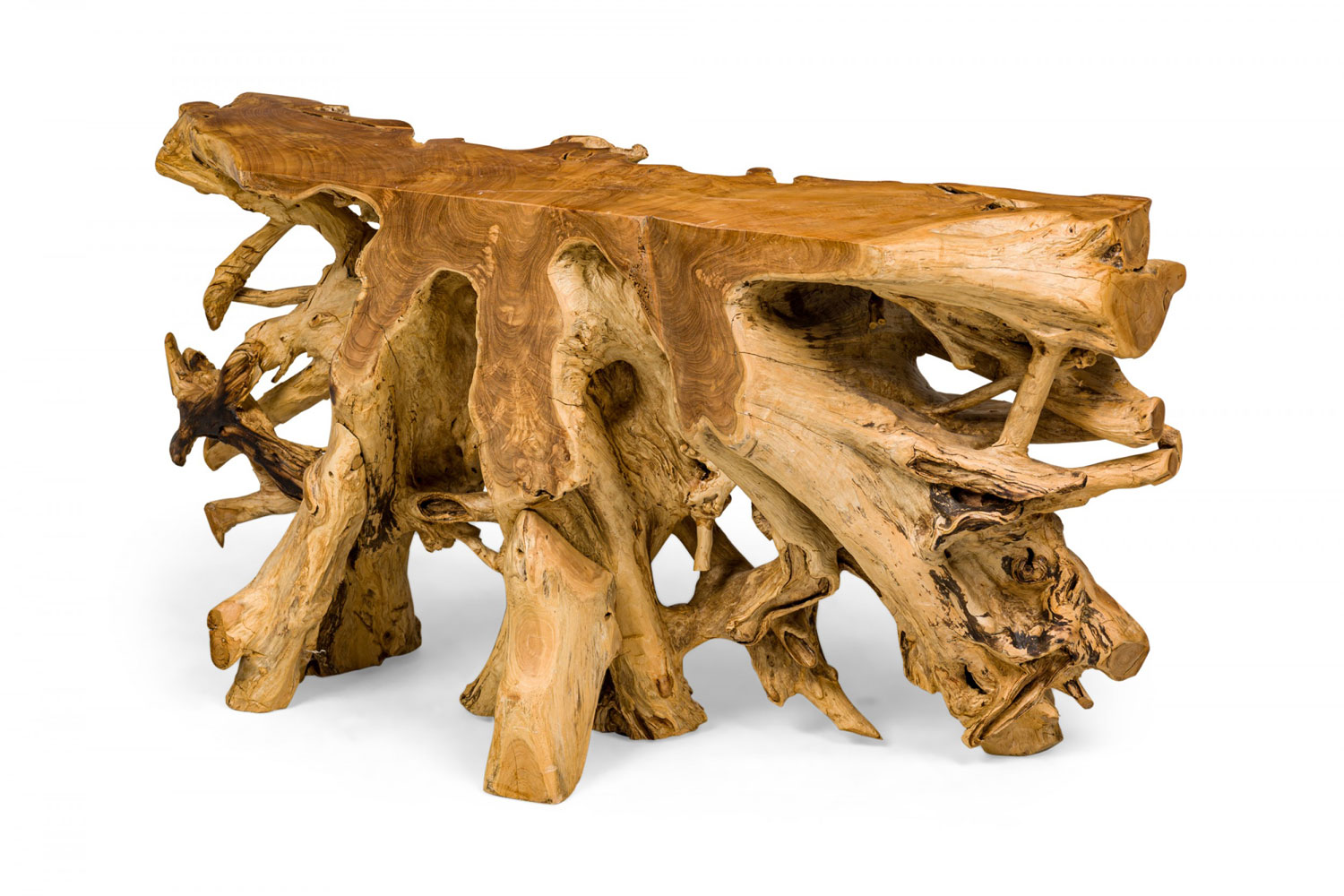 Rustic live edge tree root console table