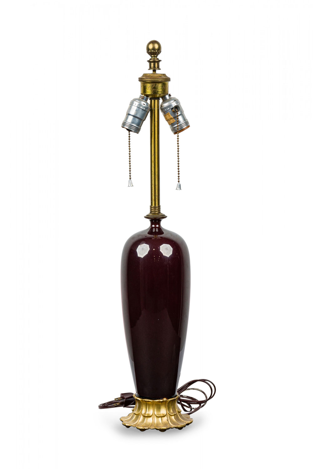Mid century style oxblood glass and brass table lamp