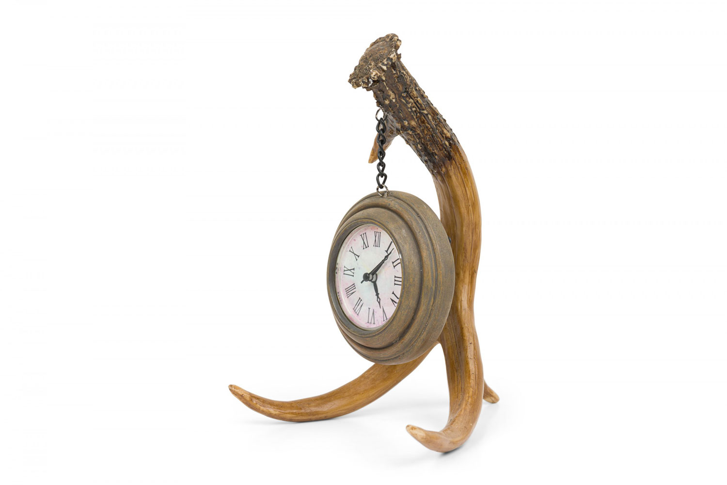 Rustic continental style faux antler and brass table clock