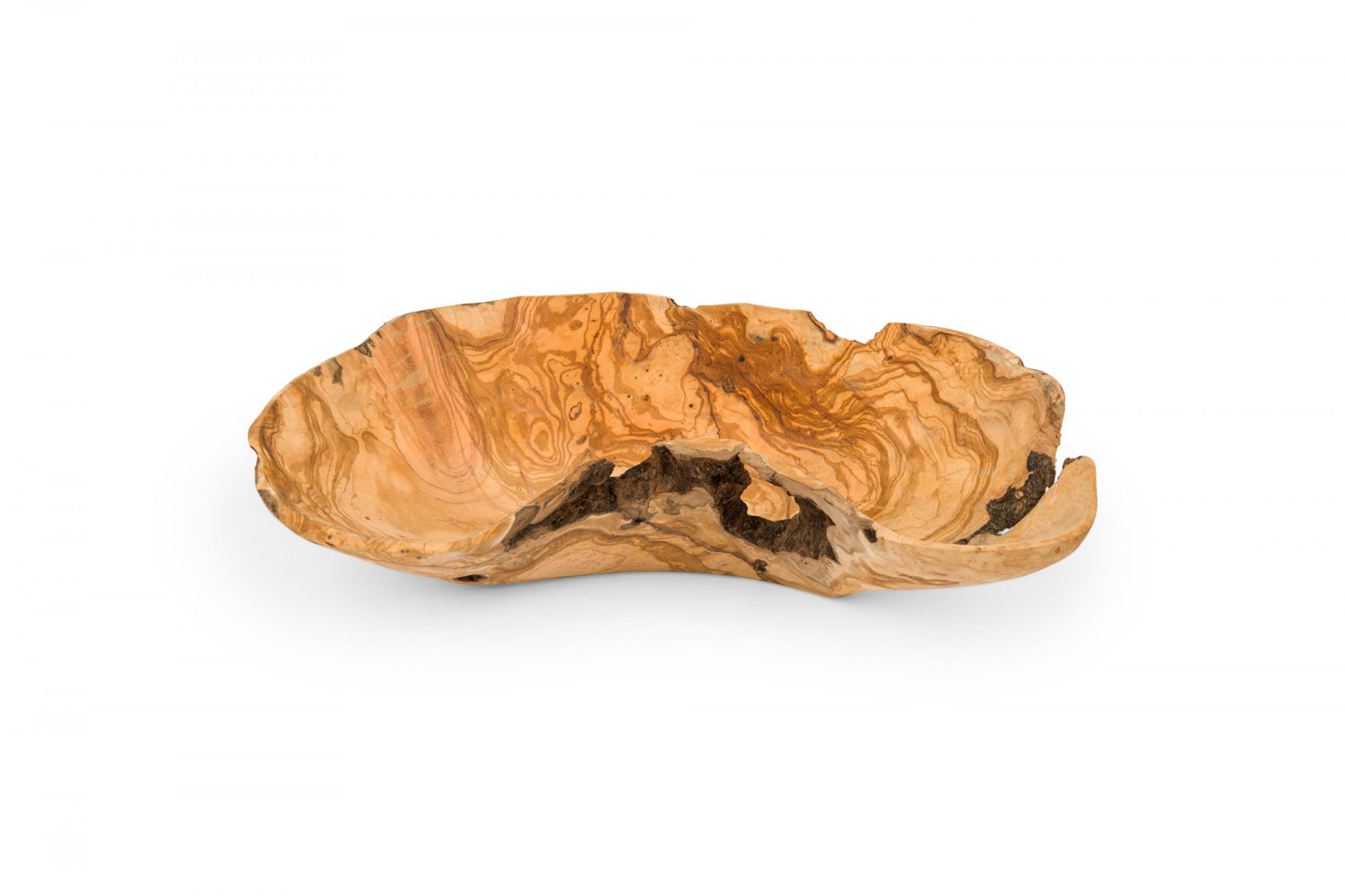 Rustic kidney shaped organic olivewood bowl