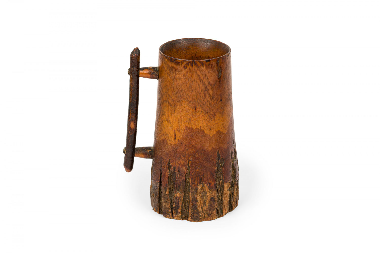 Rustic bark and wood drinking stein