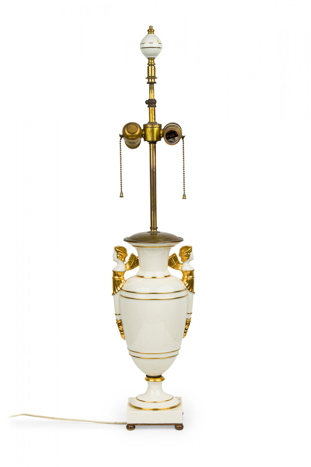 French charles x style white and gilt ceramic and brass urn form table lamp