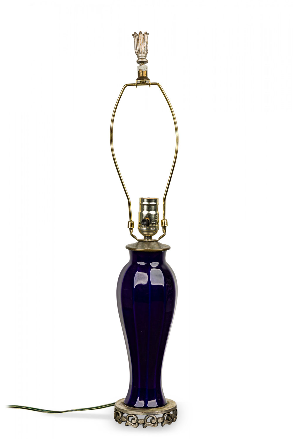 Mid century style ultramarine blue glass and brass table lamp