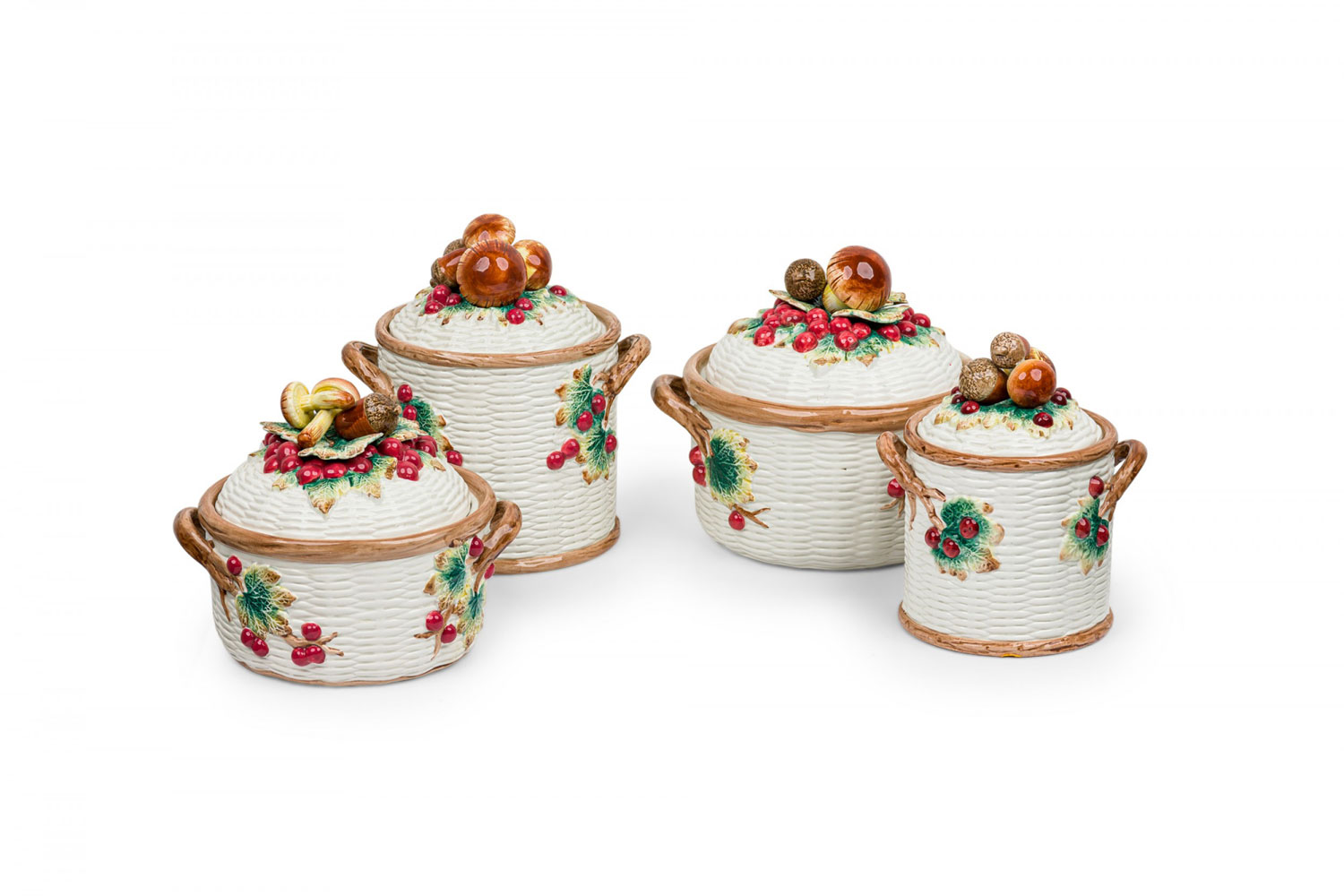 17 piece vintage ceramic mushroom and berry motif crockery set