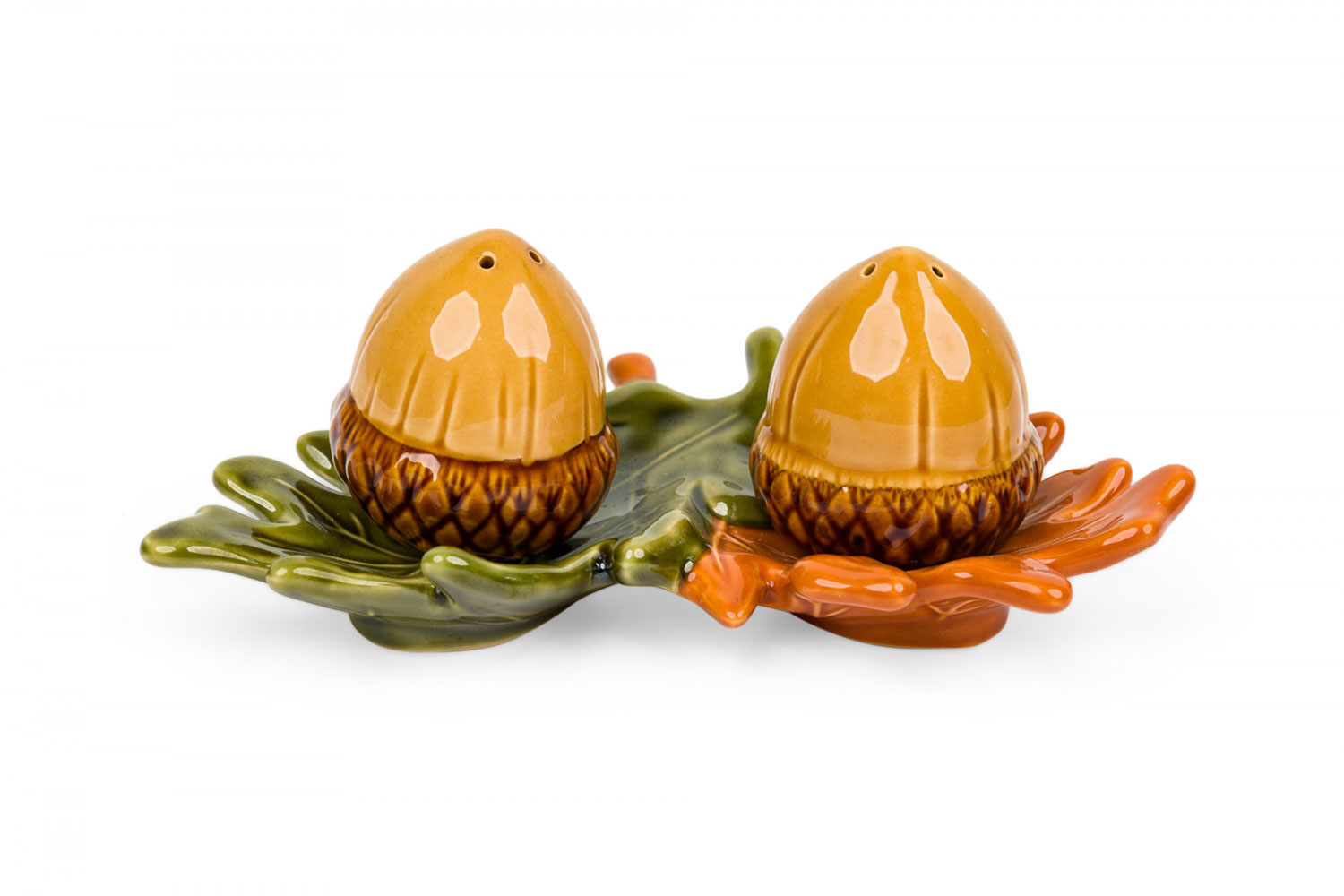 Vintage ceramic acorn and leaf salt and pepper shaker set