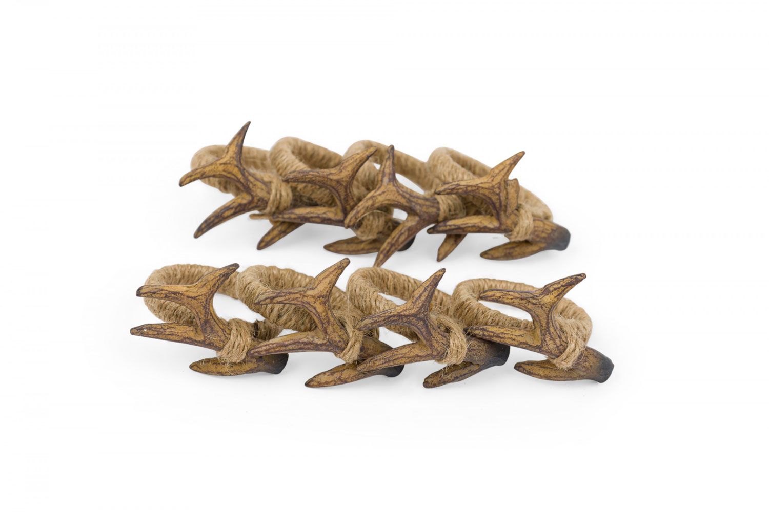 Set of 8 contemporary rustic rope and mini faux antler napkin rings