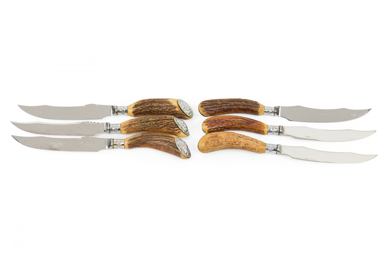 Set of 6 english rustic horn handled stainless steel steak knives