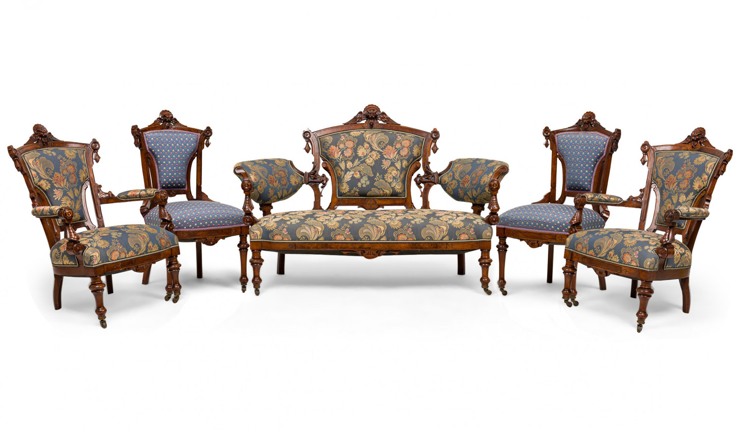 7 piece american victorian upholstered carved mahogany living room set