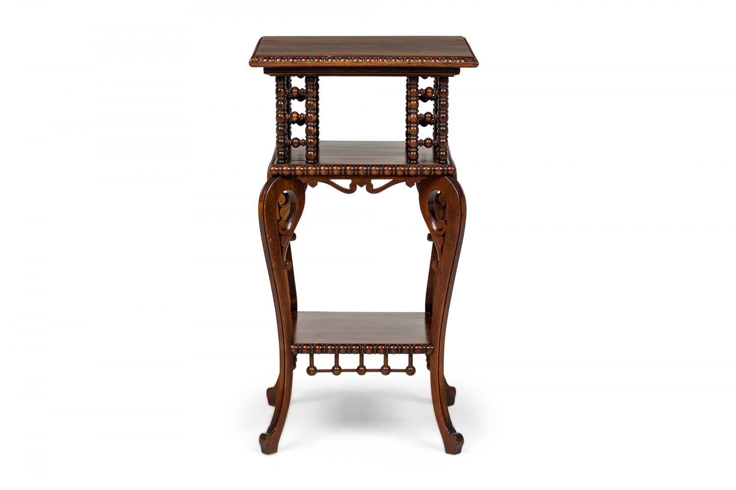 American victorian mahogany square side table with turned ball supports and scroll legs