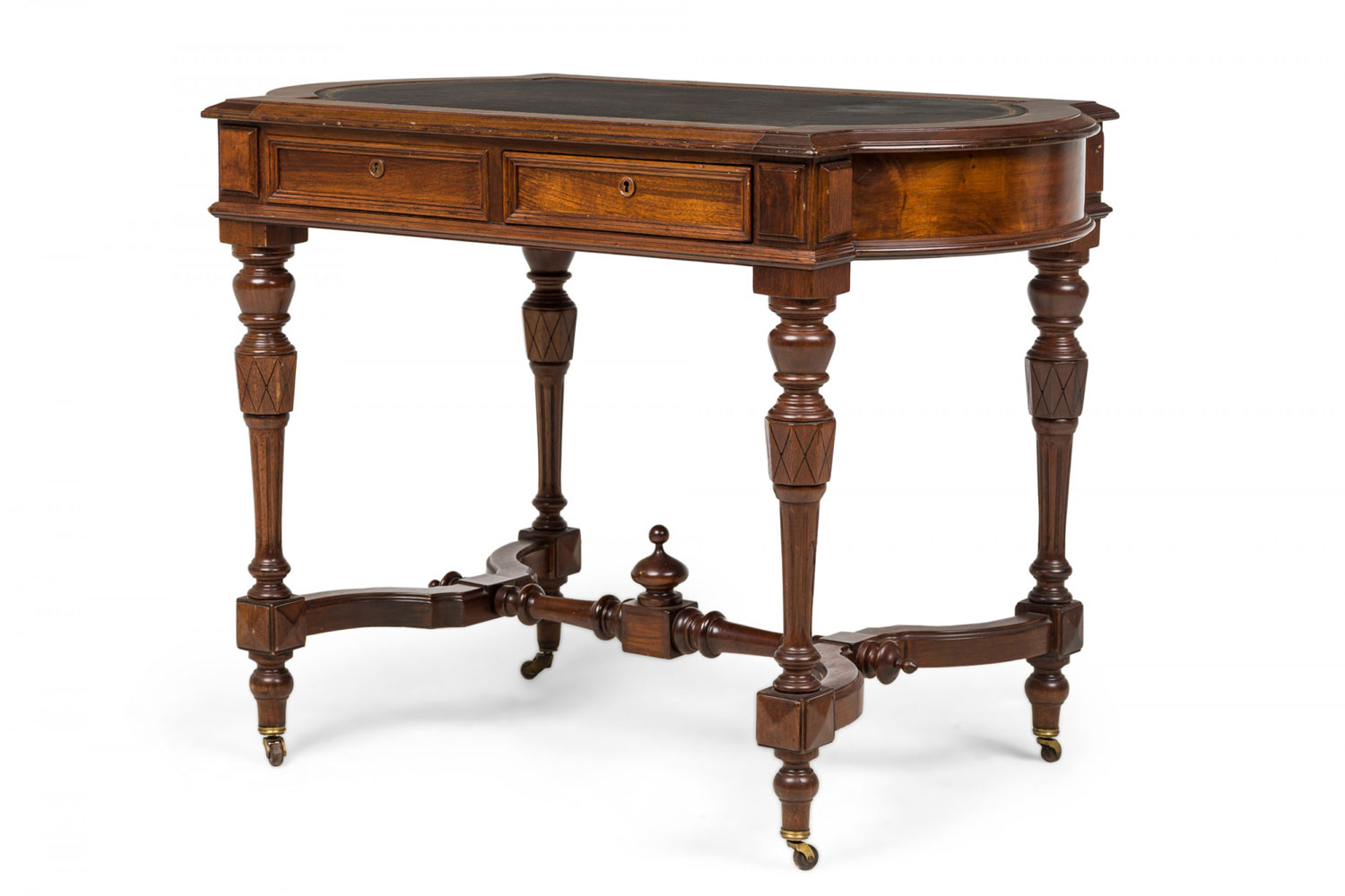 American victorian walnut leather topped desk with pullout drawers