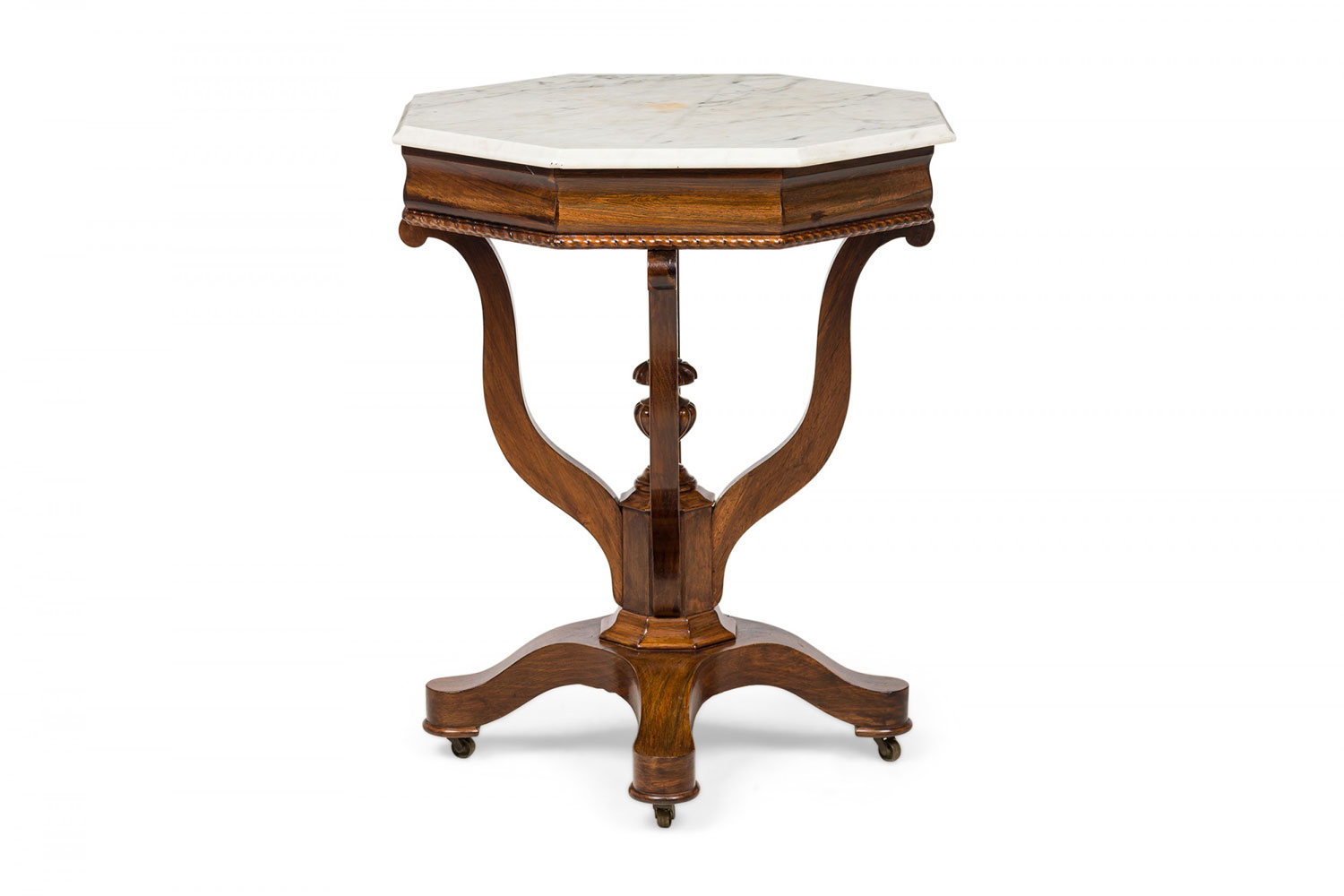 American victorian white marble topped octagonal rosewood end side table