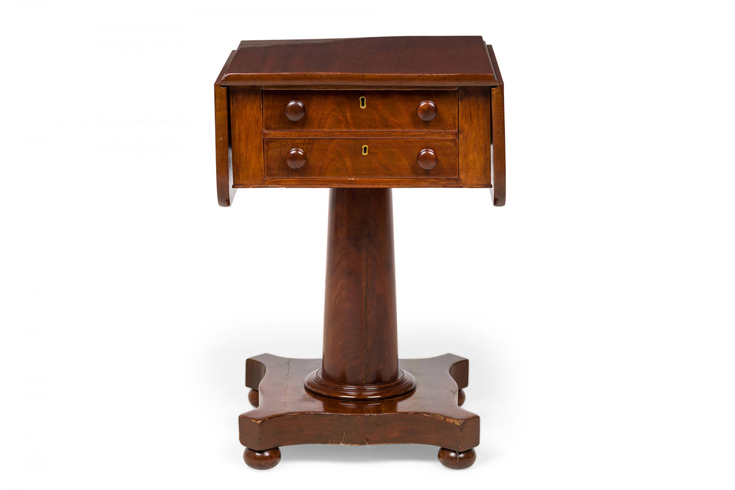 American empire mahogany drop leaf two drawer bedside end table