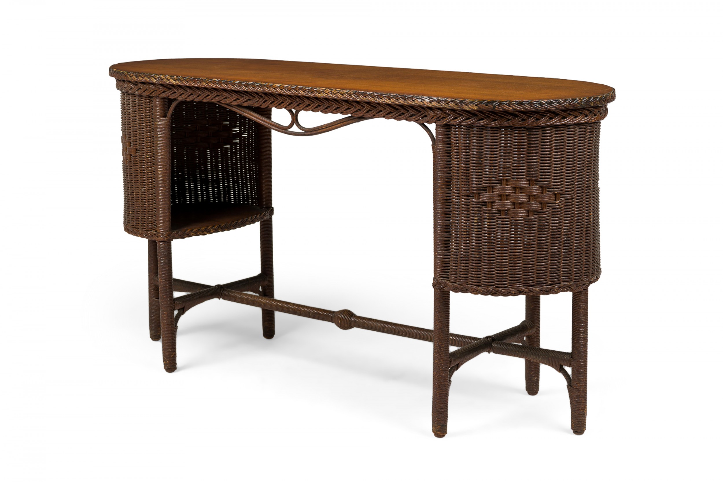 American victorian wicker and wood console table