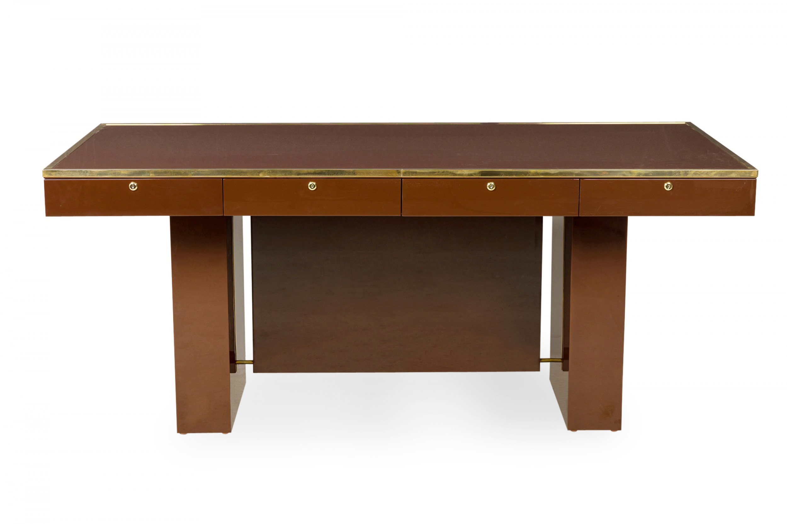 Contemporary american brown lacquered wooden desk